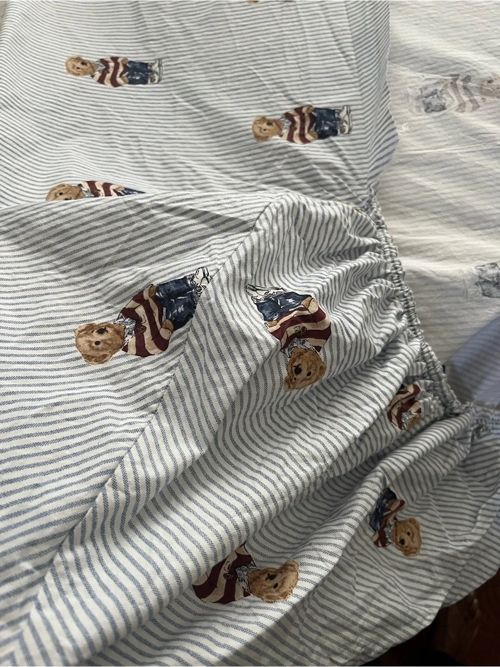 Ralph Lauren Teddy Bear Cotton Twin bedsheet set  in Blue and White